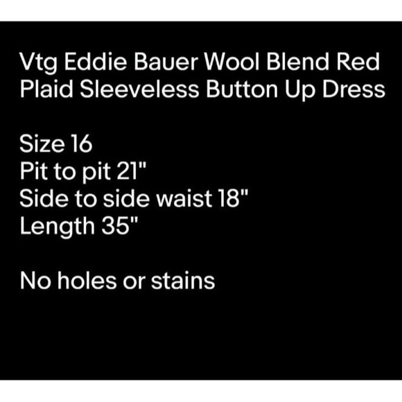 Vtg Eddie Bauer Wool Blend Red Plaid Sleeveless Button Up Dress Sz 16 - Picture 8 of 8